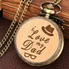 Pocket Watches Love You My Dad Papa Engraved Text Quartz Watch Necklace Chain Male Wooden Father's Birthday Gifts For DADPocket