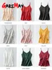 Spaghetti sangle haut femmes licou col en V basique blanc Cami sans manches Satin soie débardeur hauts femmes été Camisole 220802