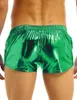 Shorts Masculino Masculino Brilhante Metálico Cós Baixo Elástico Cós Boxer Performance de Palco Roupa de Clube Traje Trunks Rave Party Roupa de Clube Masculino