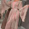 Etnische Kleding Abaya Dubai Moslim Jurk Luxe High Class Pailletten Borduurwerk Kant Ramadan Kaftan Islam Kimono Vrouwen Zwart Maxi 20180B