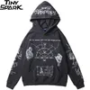 Hip Hop Hoodie Sorto Menir Men Streetwear Skull Graffiti Papolover Capuz de algodão Autumn Grey Harajuku Punk Roupas 201130