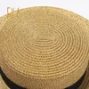 Ladies Sun Boater Flat Hats Small Bee Sequins Straw Retro Gold Braided Female Sunshade Shine Cap RH 220725