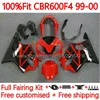 Corpo de molde de injeção para Honda CBr 600 F4 FS CC 600F4 600CC 1999-2000 Bodywork 136no.34 100% FIT CBR600F4 CBR600 F4 99 00 CBR600FS 1999 2000 OEM Fairing Kit Black Red Black Red