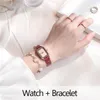 ساعة Wristwatches رائعة Retro Rectangle Womens Hounds Number Scale Scale Ender Quartz Clock Listies Wristwatch مع Leathe خمر