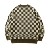Vintage Knitted Sweaters Men Women Harajuku Couple Casual Cotton Pullover Sweater Same Style Green Checkerboard Tops 2022 Autumn T220730