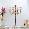 decoration Metal gold Candelabra Crystal Candle Holders 5 Arms Candlestick Wedding Table Centerpiece Pillar Stand Road Lead For Party Decor imake196