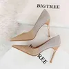 2021New Women Sexig Sparkly Thin High Heels Stiletto Pumps Female Glitter Drag Queen Pink Gold Heels Scarpins Party Bridal Shoes G220520