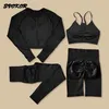 Svokor 3/4 pcs Mulheres Yoga Set Sem costura Fitness Sportswear Workout Sports Manga Longa Crop Top Gym Sets BRA Roupas 220330