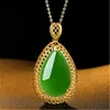 Collier de jade naturel Hetian jade vert pendentif ovale collier rétro unique or artisanat charme bijoux en argent pour femmes colliers de jaspe