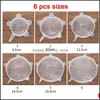 Other Kitchen Dining Bar 6 Pcs/Set Reusable Sile Stretch Lids Lid Bowl Dh7Zv