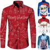 Men's Casual Shirts Christmas Theme 3D Printed Men's Button Shirts Fashion Long Sleeve Blouse Holiday Party Tops Year Couple Streetwear Clothing 230206