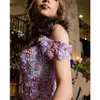 Бальное платье лаванды Quinceanera Платья с плеча Цветок Мексиканский 3D Цветочные сладкие 15 платьев Пухой юбка Vestidos 16 Anos