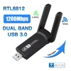 2.4G 5G 1200 Mbps USB Kablosuz Ağ Kartı Dongle Anten AP WIFI Adaptörü Çift Bant Wi-Fi USB 3.0 LAN Ethernet 1200M