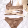 Ingaga Cross Wrap Bikini Patchwork Szybźba żebrowana żebrowana kąt kątu kąmiarski