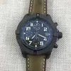 46 mm pour hommes quartz chronographat watch noir en cuir vert broche boucle saphir cristal étanche-bracelet