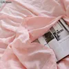 Set di biancheria da letto Set da letto in LINO lavato Colori rosa tinta unita Copripiumino con cerniera 4 pezzi Morbido Linge De Lit Trapunta Trapunta Federa LenzuoloBiancheria da letto