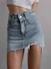 HOUZHOU Punk Denim Pencil Skirt Women Distressed Ripped Vintage Irregular High Waist Slim Jean Skirt Summer Casaul Streetwear T220819