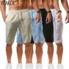 Mens Cotton Linen Shorts Summer Casual Breathable Solid Color Short Trousers Fitness Streetwear 220608