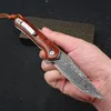 Damaskus av hög kvalitet Damaskus Flipper Pocket Knife VG10 Damascus Stål Drop Point Blade Rosewood Handle EDC Folding Knives