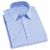 Summer New turn down collar short sleeve striped men casual shirts soft comfortable male clothes without chest pocket