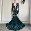 Lange mouwen prom jurken 2022 sexy zeemeermin pure sparkly smaragdgroene sequined black girls prom gala feestjurken DD