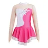 Abbigliamento da palcoscenico Vestito da pattinaggio artistico Ragazze Tutu di balletto Maniche lunghe Buco della serratura Indietro Maglia Patchwork Diamanti finti Dancewear For PerformanceStage