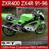 ABS-Karosserien für KAWASAKI NINJA ZXR 400 CC 400CC 1991 1992 1993 1994 1995 1996 Verkleidung 138Nr. 55 ZX4R ZXR-400 Karosserie ZX 4R ZXR400 91 92 93 94 95 96 Verkleidungsset Grün weiß