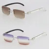 새로운 판매 스타일 다이아몬드 컷 렌즈 8200757 선글라스 금속 림리스 원본 흰색 안에있는 검은 버팔로 혼 세로 수컷 여성 안경 크기 : 57-18-140mm