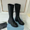 Boots toppkvalitet Black Platform Shoes Over the Leather Shoe Combat White Cowboy Chelsea Boot Ada Women Knee Tassel Cowskin4751461
