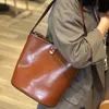 Evening Bags Fashion Women Handbag 100% Genuine Leather Cowhide Bucket Bag Lady Casual Tote Female Crossbody Messenger 2022