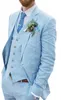 Fashion Men Linen Suits Beach Summer Wedding Groom Tuxedos 3 Pieces Two Buttons Groomsmen Suit Jacket Vest Pants Tie Notched Lapel