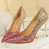 Chaussures habillées Femmes Sexy Glitter 9.5cm Talons hauts Stripper Pompes Scarpins Tacones Bling Or Rose Mariage Mariée Chaussures De Bal Robe