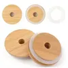 Couvercles en bambou UPS 70 mm 88 mm en bois réutilisable Mason Jar avec trou de paille et joint en silicone Livraison rapide et gratuite