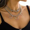 Anneau de verrouillage ouvert pendentif coeur creux collier pour femmes mode Hip Hop menottes chaîne épaisse collier en couches bijoux