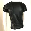 Men's T-Shirts Lingerie Sexy Top Learher Catsuit Hollow Out Singlet Top Tanks Bodysuits PU Leather Stage Clubwear