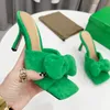 Fashion- Women Lido Designer Sandals Square Mules Suede Bowknot Sandal Ladies Wedding High Heels Dress Shoes Storlek 35-42