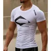 Мужские быстрые сухие фитнес припечатанные Tees Открытый спорт бегущий подъем с короткими рукавами рубашка колготки бодибилдинг вершины Коресте футболка 220418