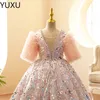 Brilhante lantejoulas Renda Crianças Pequenas Vestidos de Floristas Princesa Joia Decote Tule Apliques Fofas Florais Vestidos Formais Festa Comunhão Concurso Vestido