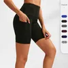 Pantalones cortos de Yoga de cintura alta para mujer, mallas deportivas elásticas ajustadas de secado rápido con bolsillo inclinado para correr, pantalones de gimnasio