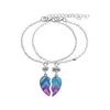 Pretty Heart Shape Purple Blue Girl Friendship Trend Friends Pendant [2 pieces] Children's Day Sliver Color Necklace Jewelry