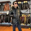 Men's Jackets Men's Red Big Size Super Warm Mens Genuine Sheep Leather 90% Duck Feather Jacket Long N3B CoatMen's