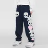 Schädel und Fünf Sterne Handtuch Stickerei Zerrissene Jeans Herren Hosen Harajuku Vibe Stil Streetwear Oversize Casual Denim Hosen 220726