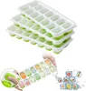 Ice Cube Molds Ice Cube Tray Kitchen Tools Food Grade Silicone With 14 Holes Covered Ice Cube Tray Set Blue Green Optional
