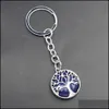 Nyckelringar Fashion Tree of Life Natural Stone Pendant Keychain Quartz Stones Pink Crystal Keychains Accessories Drop Deliv Dhseller2010 DHR9A