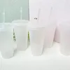 24 oz tasse transparente en plastique gobelet transparent été réutilisable tasse de jus de café à boire froid avec couvercle et paille par mer BBB15326