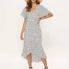 Summer Beach Maxi Dres Floral Print Boho Long Chiffon Dress Ruffles Wrap Casual V-Neck Split Sexy Party Dress Robe 220509