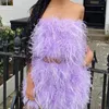 Débardeurs pour femmes Camis deux pièces femmes costumes de fourrure mignons plumes tenues ensemble haut taille haute jupes moulantes fête plume d'autruche mini jupe femme