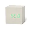 Qualified Digital Wooden LED Alarm Clock Wood Retro Glow Desktop Table Decor Voice Control Sze Function Desk Tools 220329