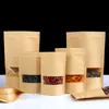 100 шт. Встать UP Kraft Paper Clear Window Zip Lock Packaging Bag Bagealableanble Закусочная конфеты соли печенья кофе в зернах порошок тепло уплотнительные помещения