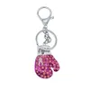 Bröstcancermedvetenhet nyckelring emalj kristall rosa band nyckelring strass boxning handskar form pendel charm nyckelring för kvinnor